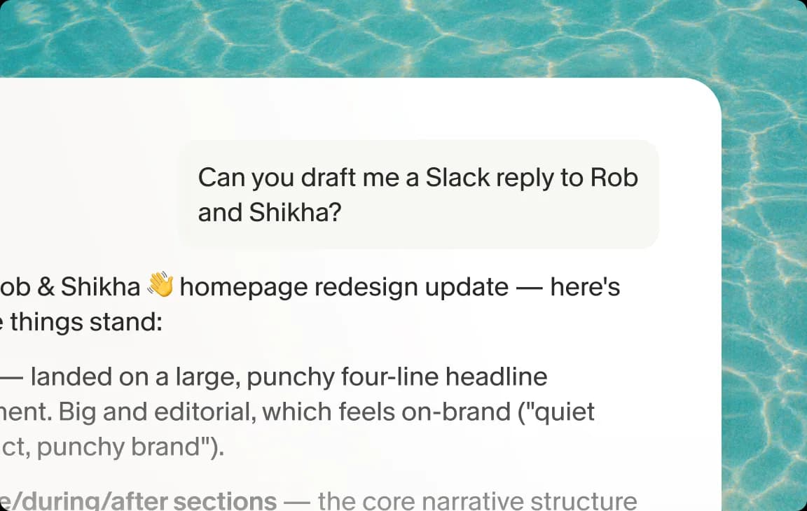 Granola drafting a Slack reply summarising a homepage redesign update
