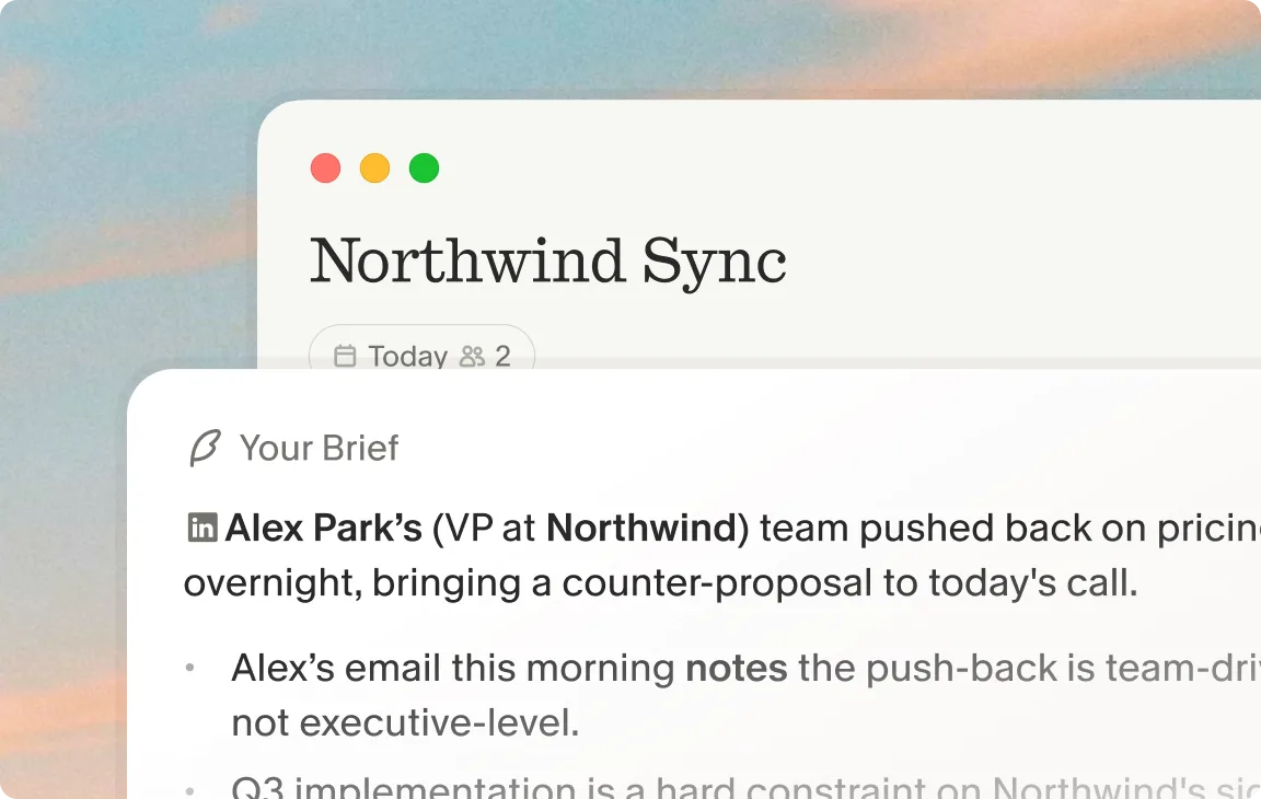 Granola Brief for a Northwind Sync meeting, prepped from past conversations